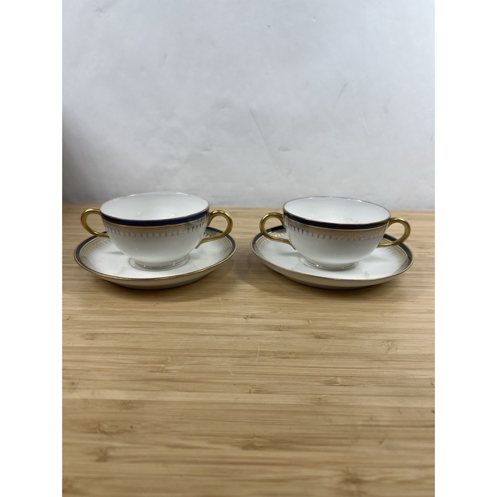 Haviland Limoges France Tea Set -‎ 2 Cups & 2 Saucers A Geller NY Cobalt Gold